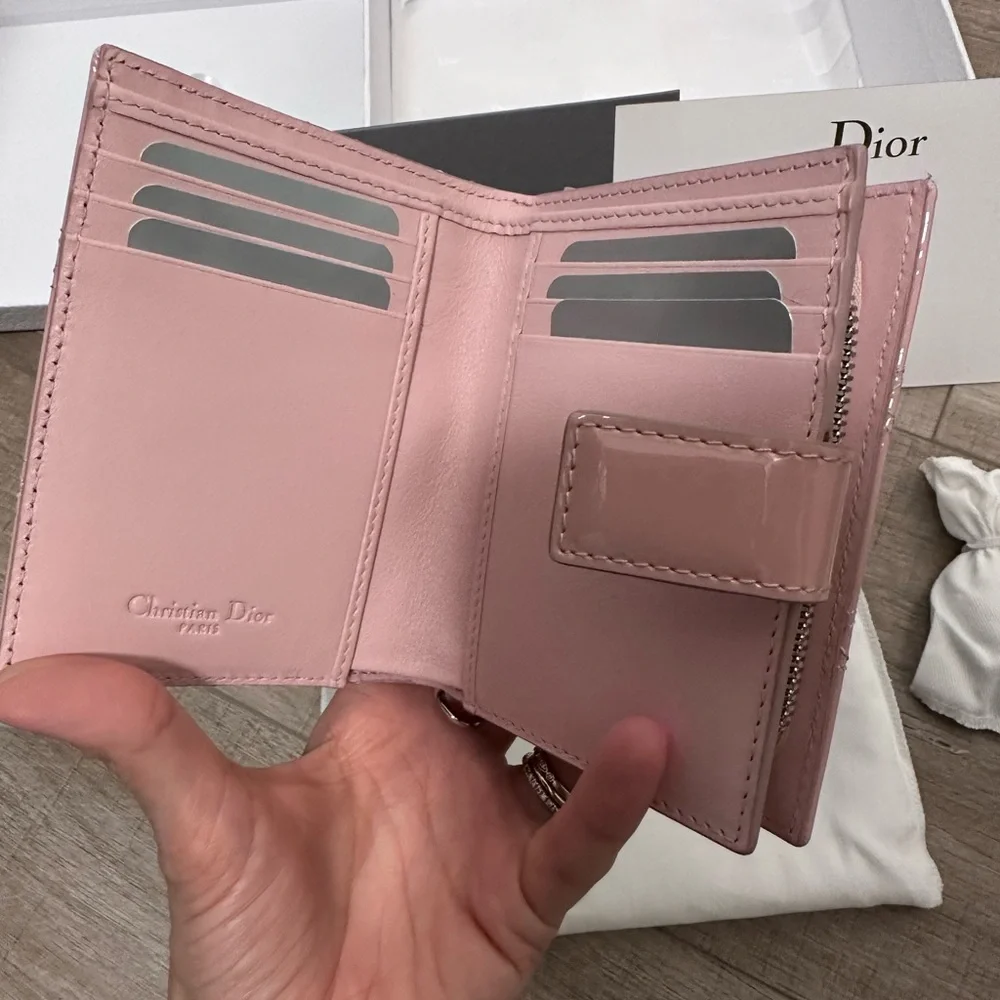 Dior patent leather wallet. Brand new. Box, card, charm, ribbon included